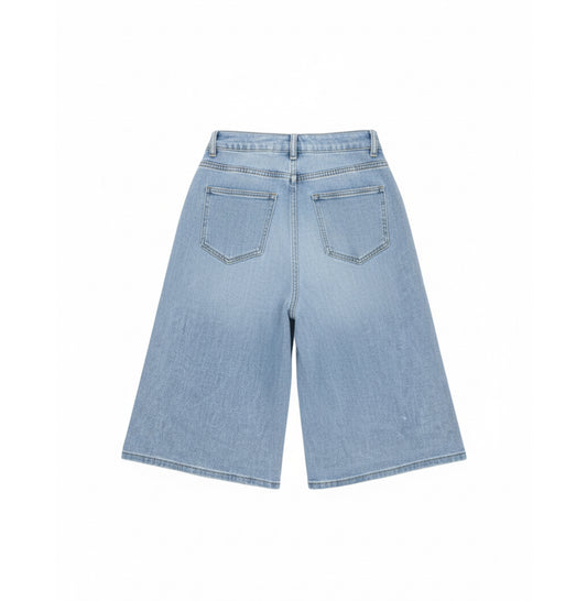 Bermuda Vaquera Midi Mujer de Tiro Alto y Corte Ancho – Denim Lavado Claro