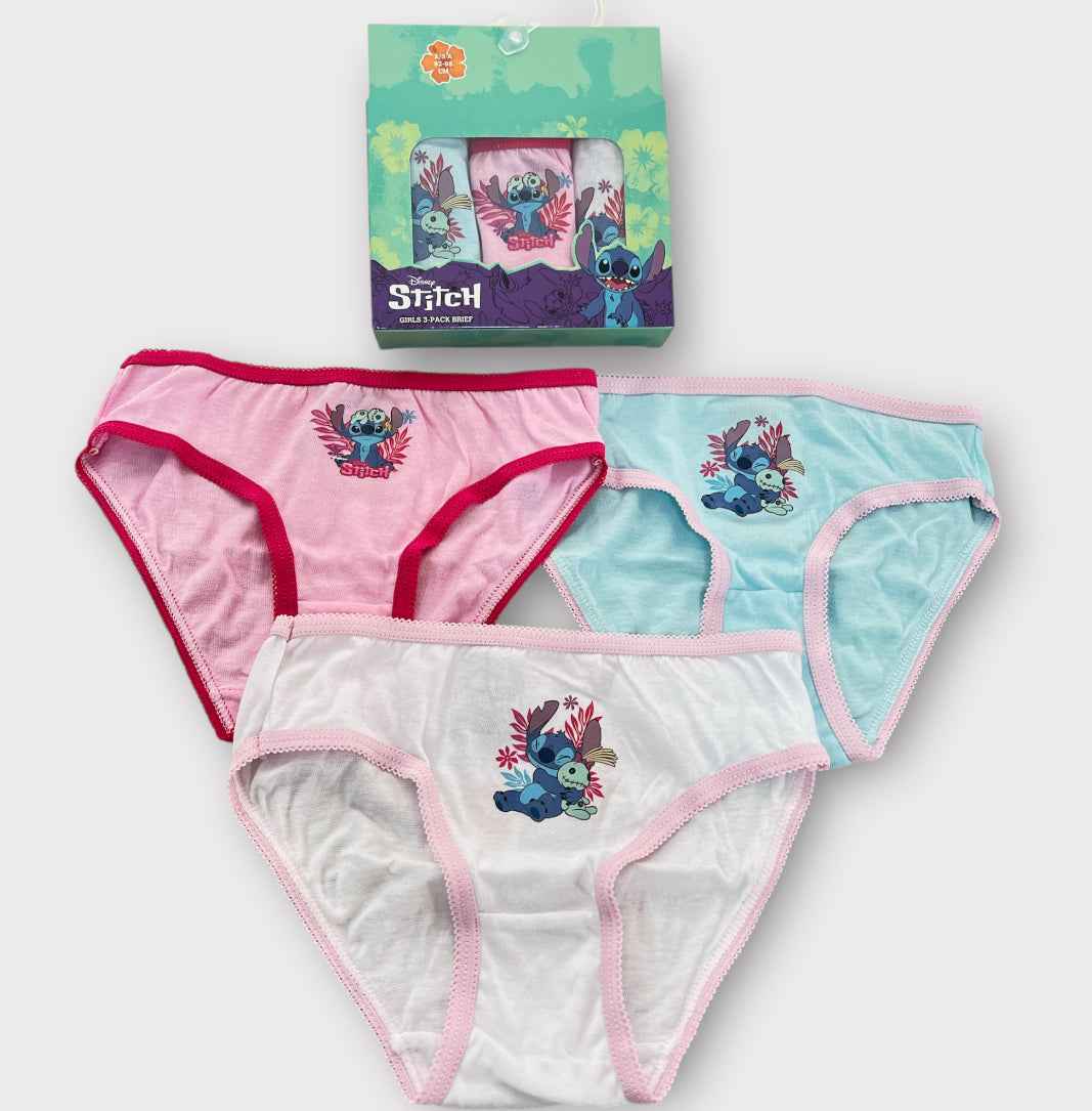 Pack 3 Braguitas Stitch Disney Niña Algodón Talla 2A a 8A – Caja Regalo