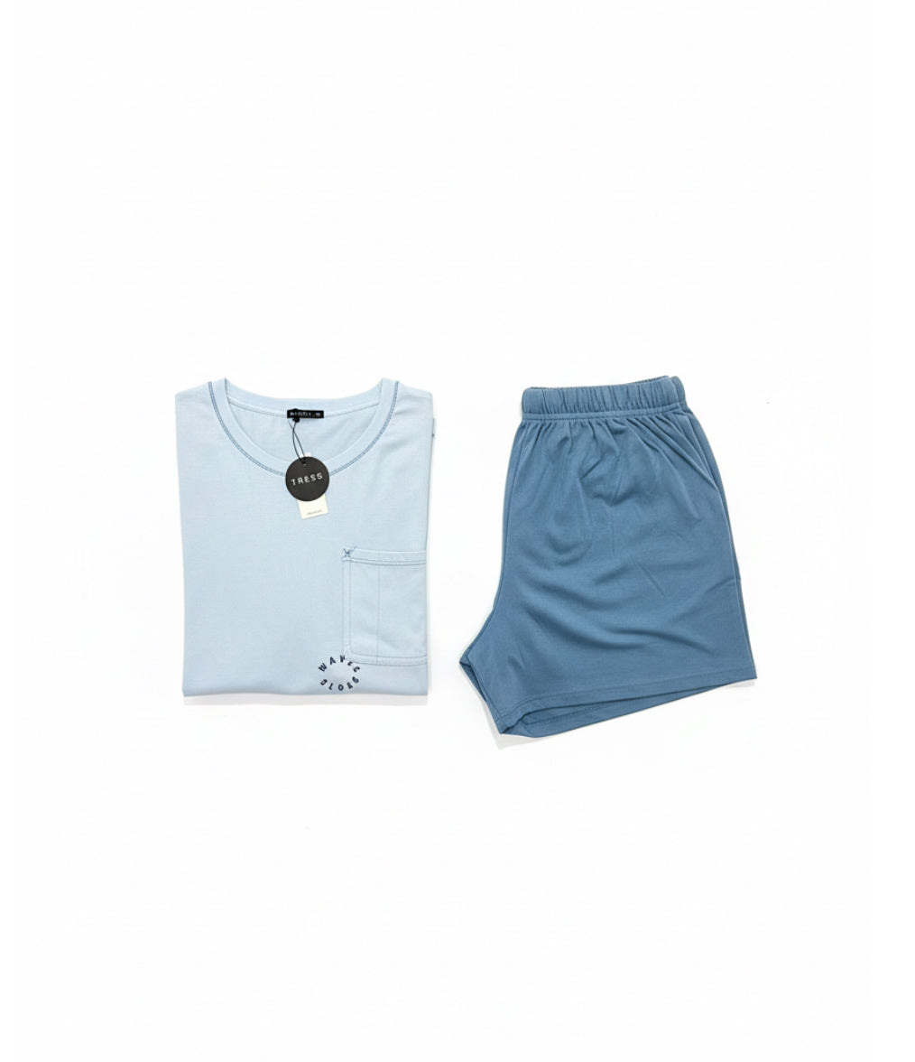 Pijama Corto de Hombre – Camiseta con Bolsillo y Short Cintura Elástica