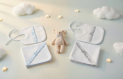 Set Muselina y Babero para Bebé – Cinta de Lunares y Lazo de Raso