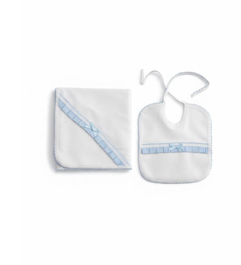 Set Muselina y Babero para Bebé – Cinta de Lunares y Lazo de Raso