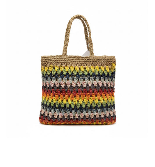 Bolso Tote Crochet Multicolor con Asas Doradas