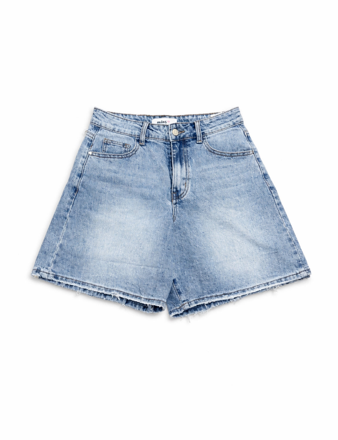 Shorts Vaqueros de Tiro Alto Mujer con Bajo Deshilachado – Azul Claro