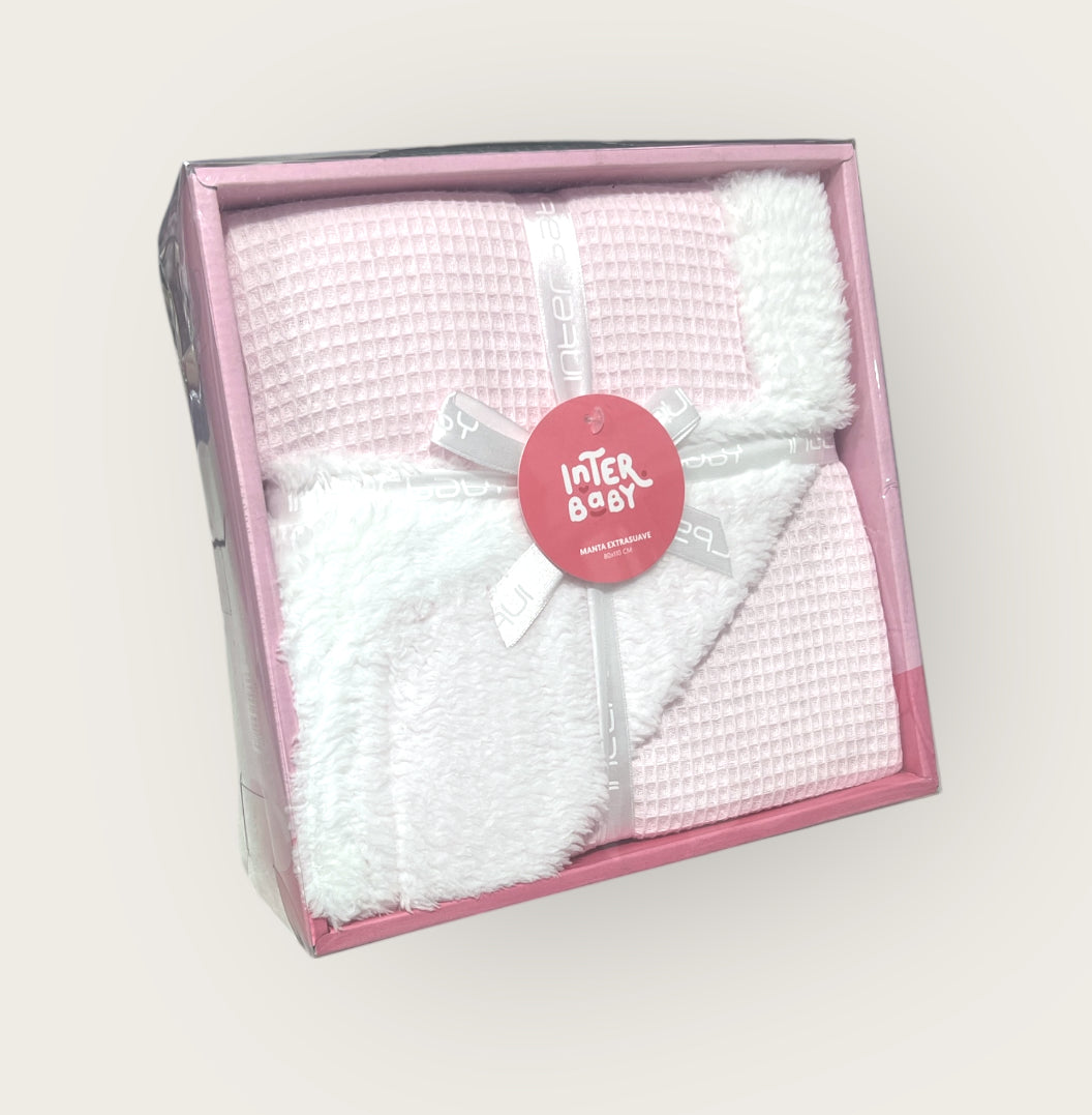 Manta nido de abeja + borreguito 80x110