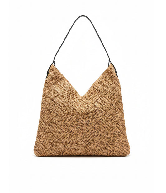 Bolso Hobo de Rafia con Patrón en Rombo
