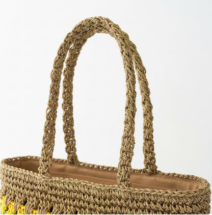 Bolso Tote Crochet Multicolor con Asas Doradas