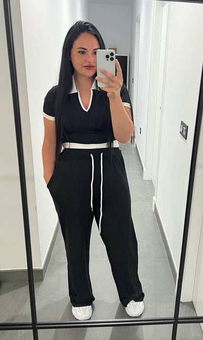 Conjunto Bicolor Mujer – Camiseta Escote V y Pantalón Pierna Ancha