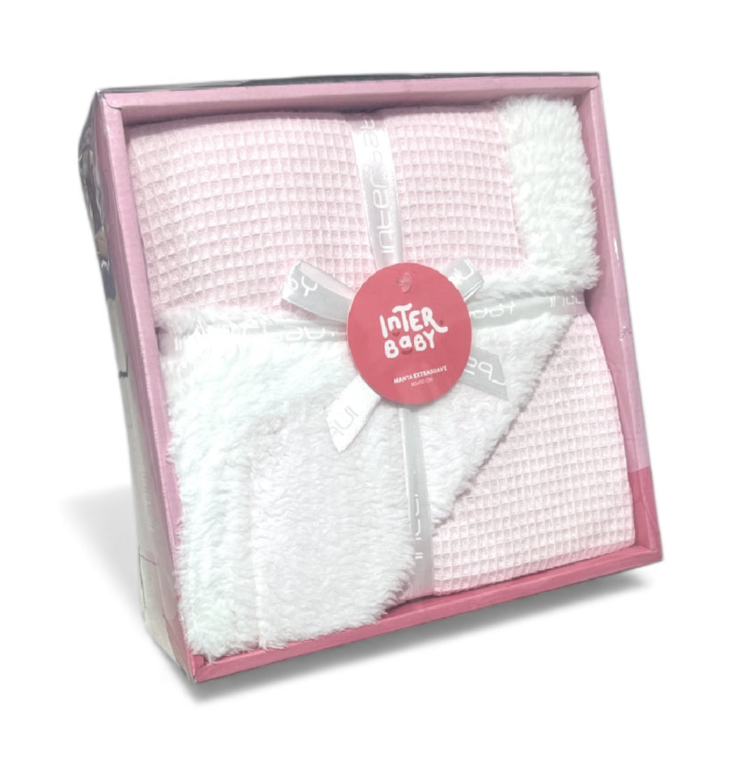 Manta nido de abeja + borreguito 80x110