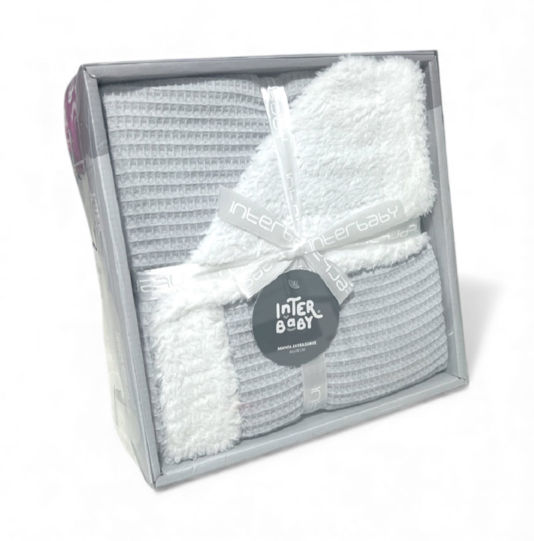 Manta nido de abeja + borreguito 80x110